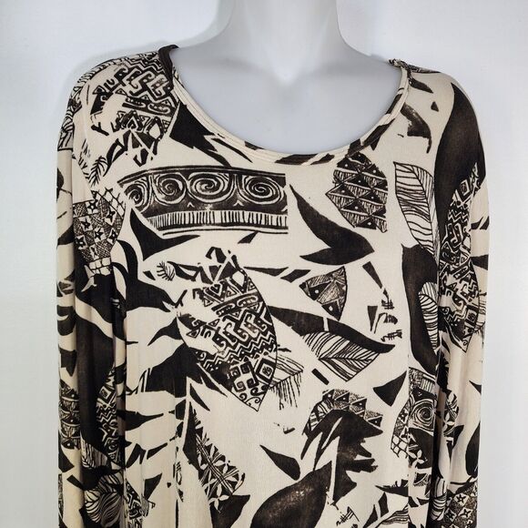 Chico's Travelers Top Size 2 Large Brown Tan 3/4 Sleeve Slinky Knit Pullover - Picture 3 of 7